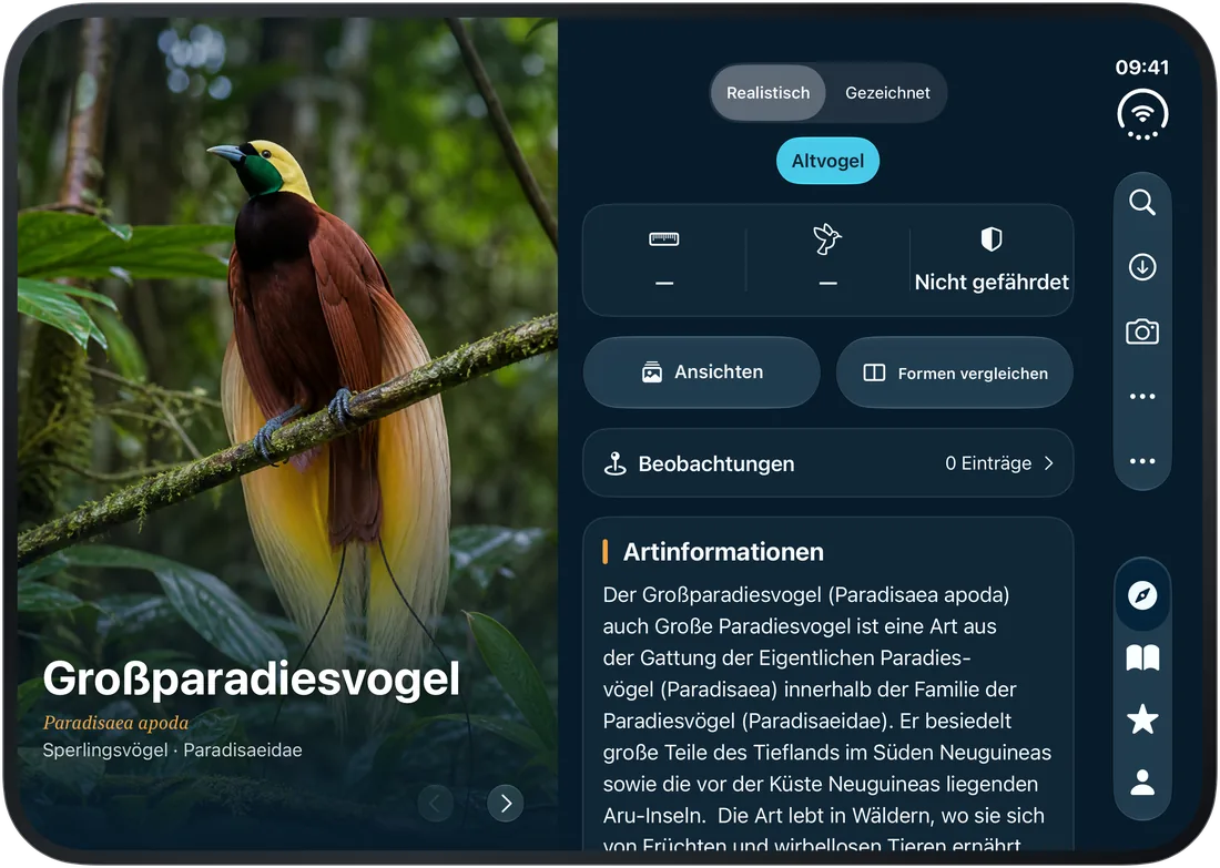 iPhone Duo · Aufgeklappt: links der Vogel, rechts die Infos